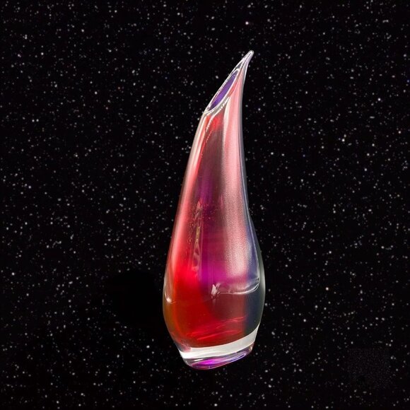 Vintage Art Glass Sommerso Wave Vase Canada Amethyst Red Green Signed 13”T 5”W - Picture 9 of 12